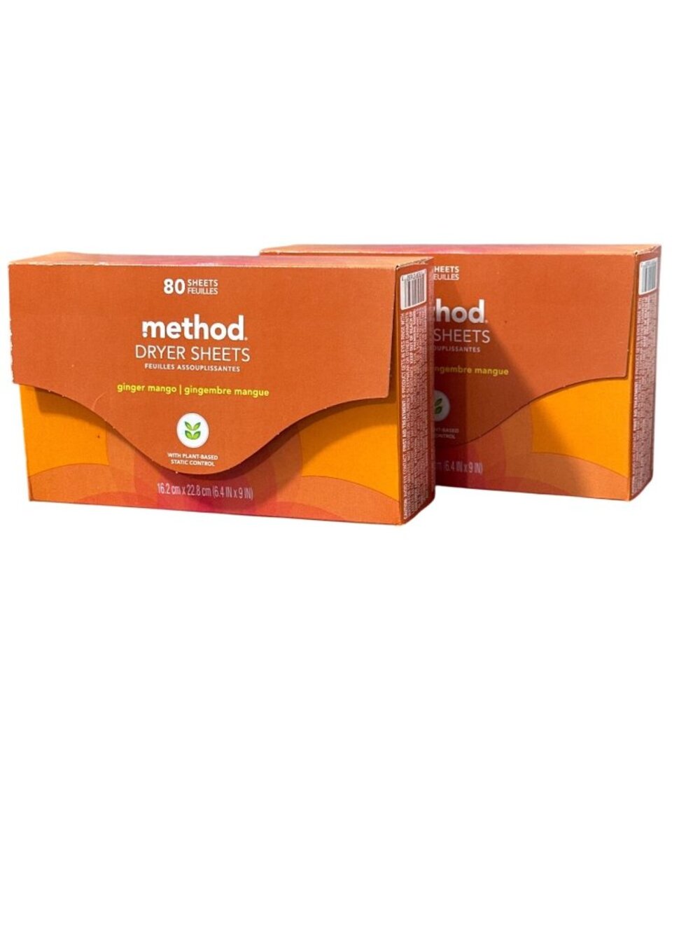 2x Method Dryer Sheets Ginger Mango Scent 80-Sheets Per Box